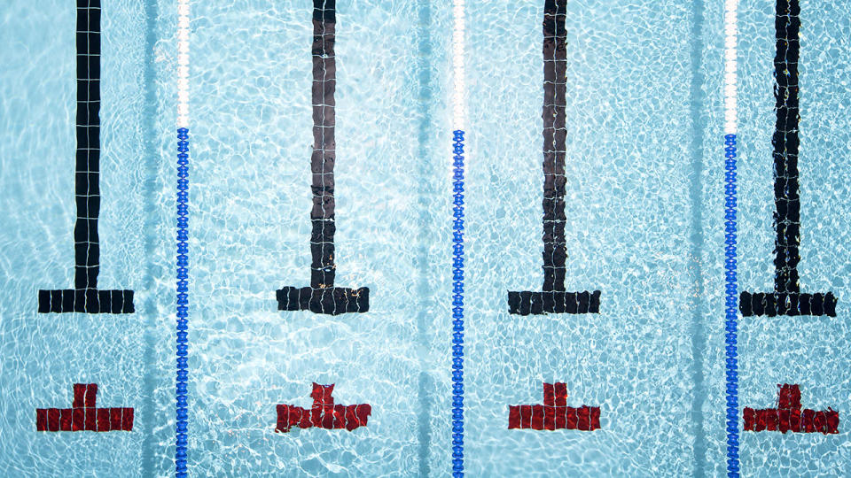A file photo of a swimming pool with lanes marked.