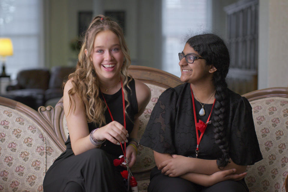 This image released by Apple TV+ shows Brooke Taylor and Nisha Murali in a scene from "Girls State." (Apple TV+ via AP)