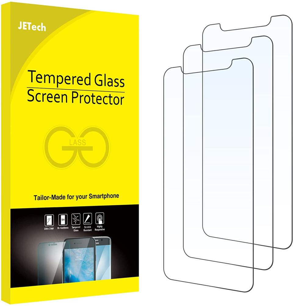 Box and illustration of the JETech Screen Protector on a white background