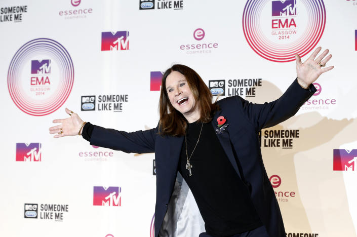 Ozzy Osbourne poses after performing during the 2014 MTV Europe Music Awards at the SSE Hydro Arena in Glasgow, Scotland, November 9, 2014.       REUTERS/Russell Cheyne (BRITAIN  - Tags: ENTERTAINMENT)  