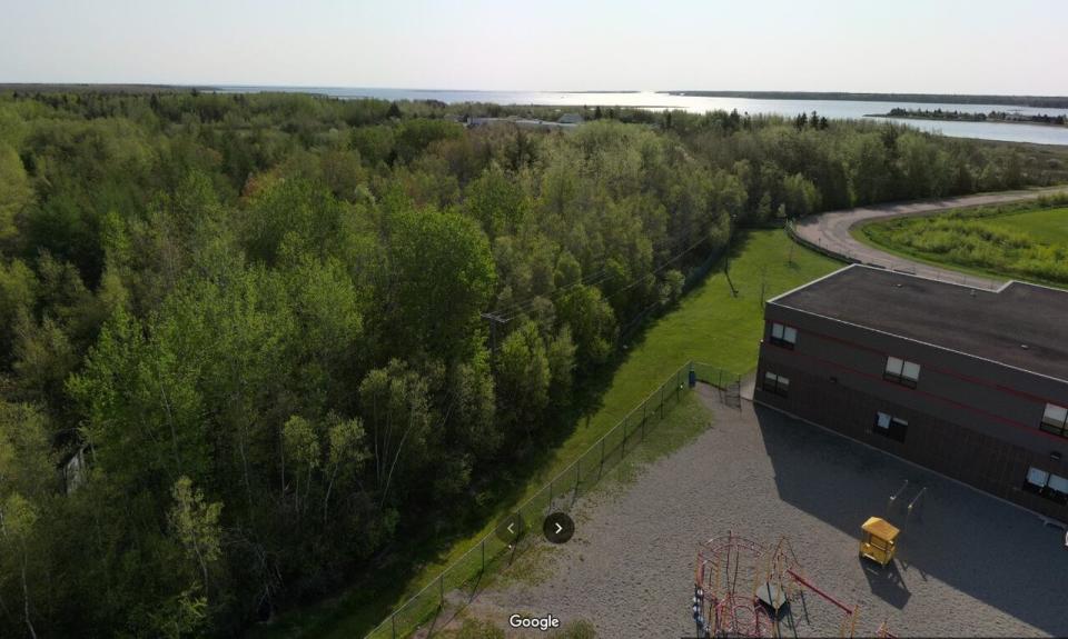 The Coastal Shell Products plant can be seen in the distance, beyond a stand of trees, from École Soleil Levant. Both are located on Morgan Street in Richibucto. 