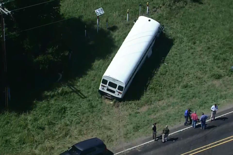 Gonzalo Lopez made his way back on the bus and started driving away before one of the officers stationed in the back of the bus shot the rear tire causing the bus to veer off the highway, officials said.  (KPRC)