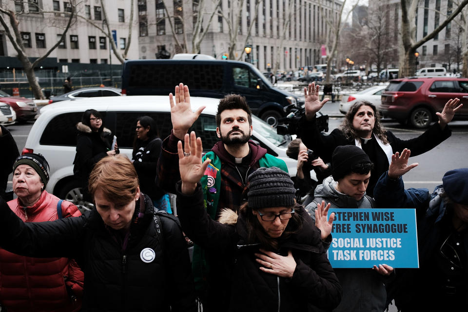<p>Hundreds of immigration activists, clergy members and others participate in a protest against President Trump’s immigration policies in front of the Federal Building on Jan. 11, 2018, in New York City. (Photo: Spencer Platt/Getty Images) </p>