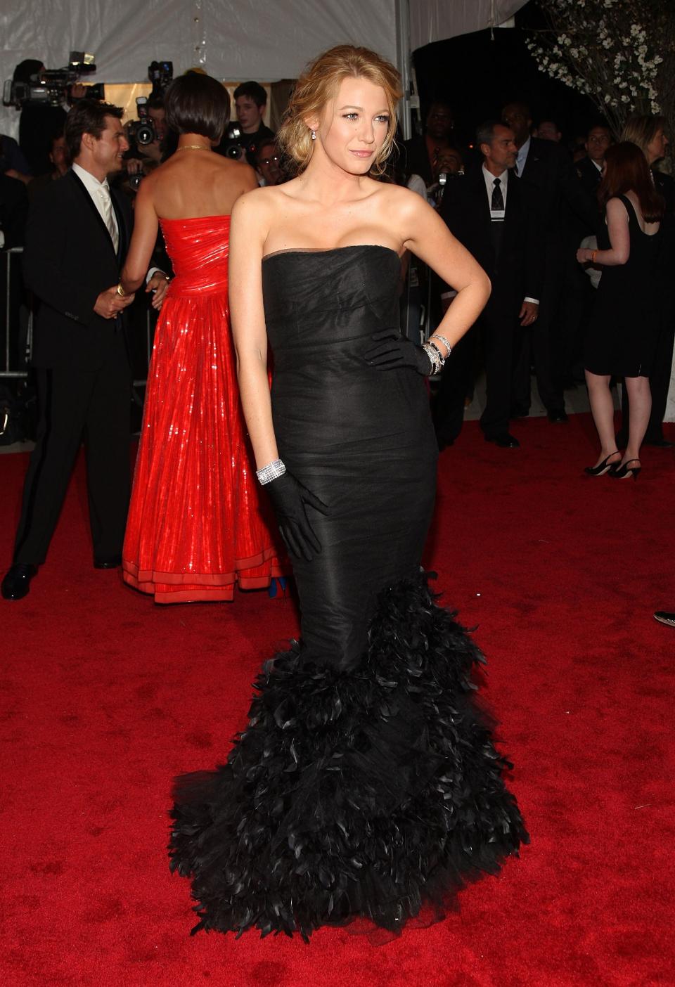 Actress Blake Lively arrives at the Metropolitan Museum of Art Costume Institute Gala, Superheroes: Fashion and Fantasy (Getty Images)