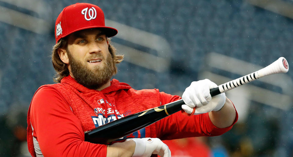 Bryce Harper plays baseball in Washington, DC, but he’s from Las Vegas. So which team will he represent when he drops the puck at a Capitals-Golden Knights game?