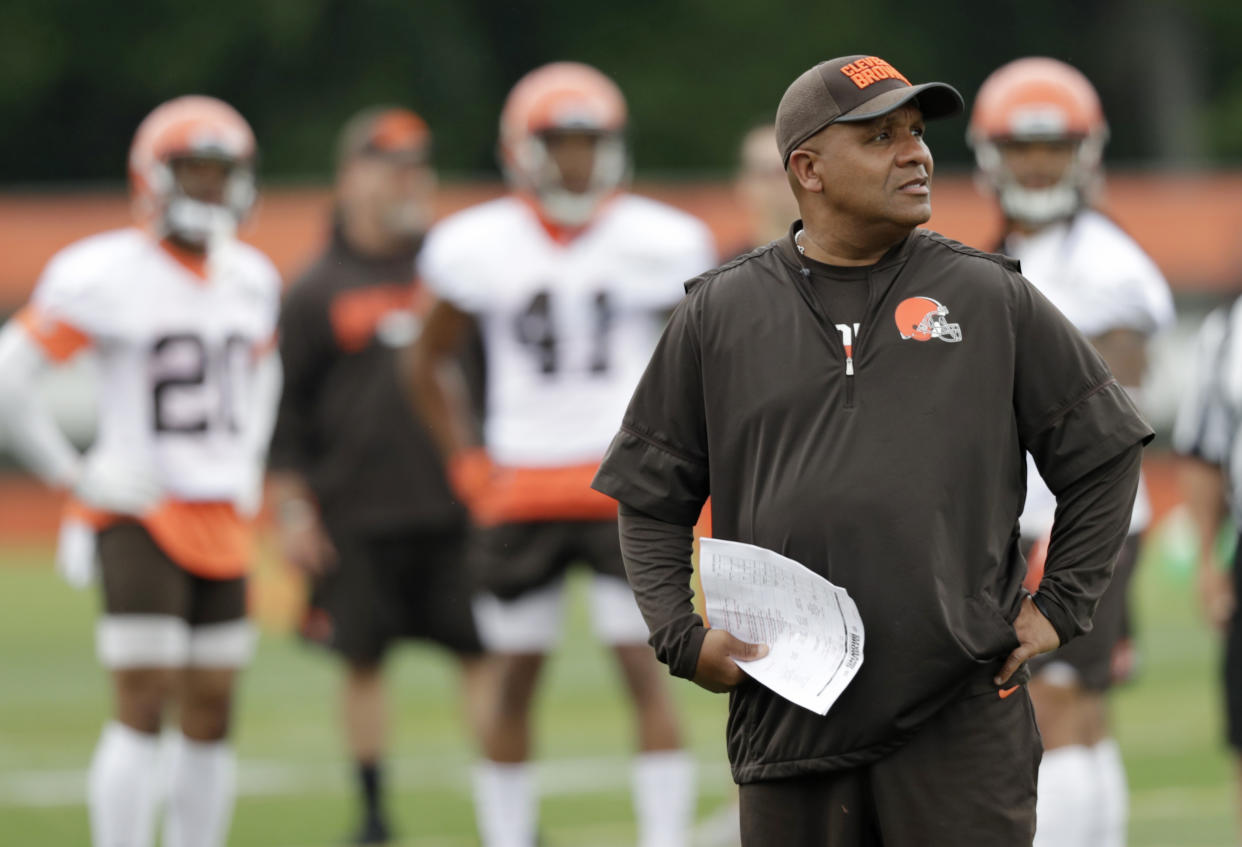 Cleveland Browns head coach Hue Jackson was upset with his team for a lack of hustle in practice. (AP)