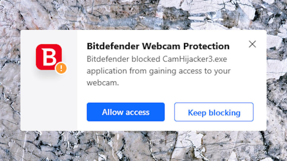 Bitdefender Internet Security Webcam alert.