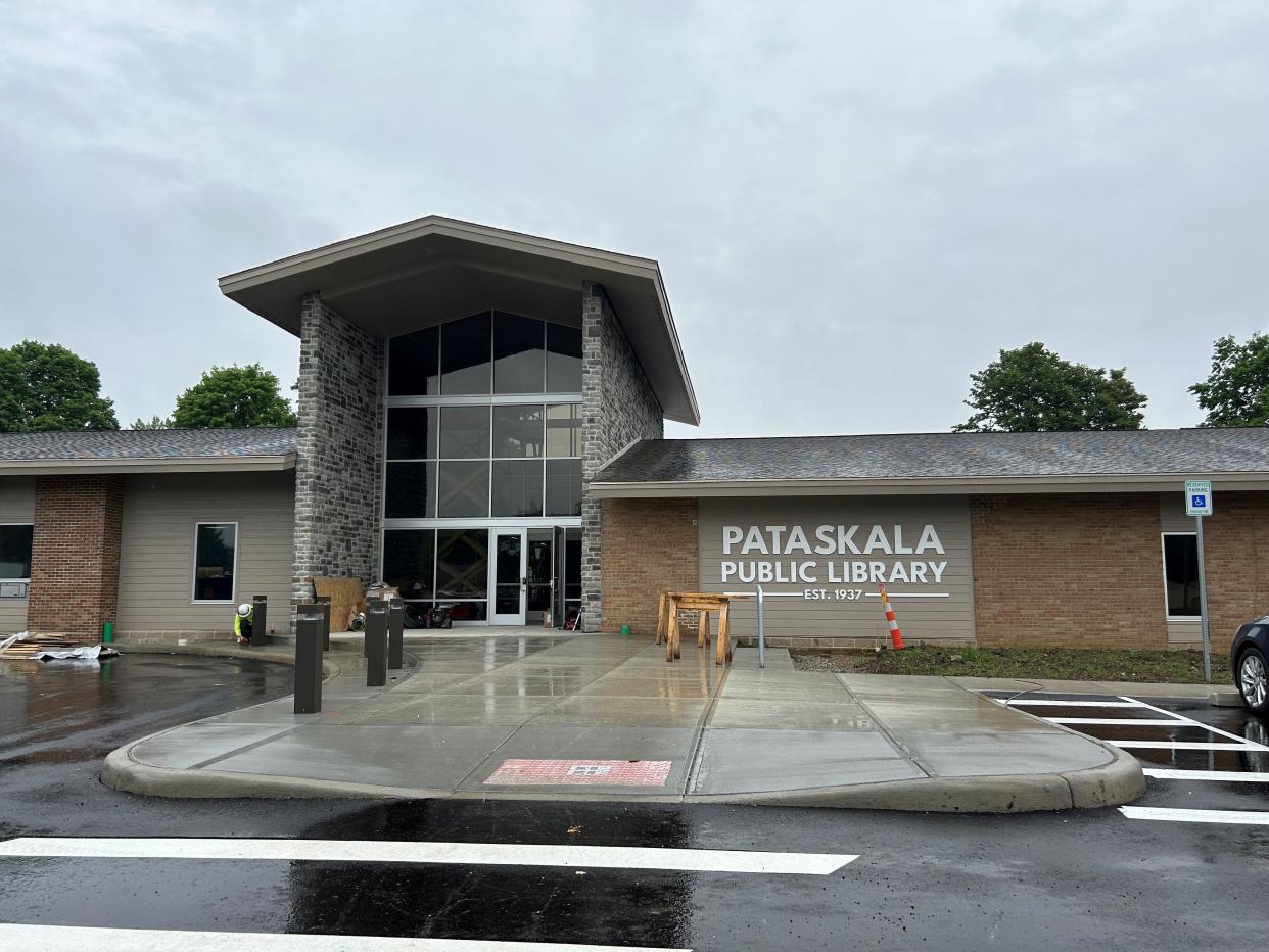 The new main entrance of the Pataskala Public Library is on the west side of the existing structure. The library is nearing the end of a $6 million renovation and is set to open to the public on July 29.