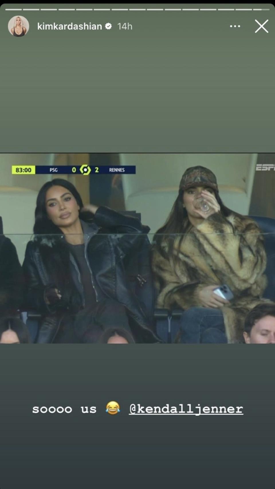 Kim and Kendall watch the game (Instagram: @kimkardashian)