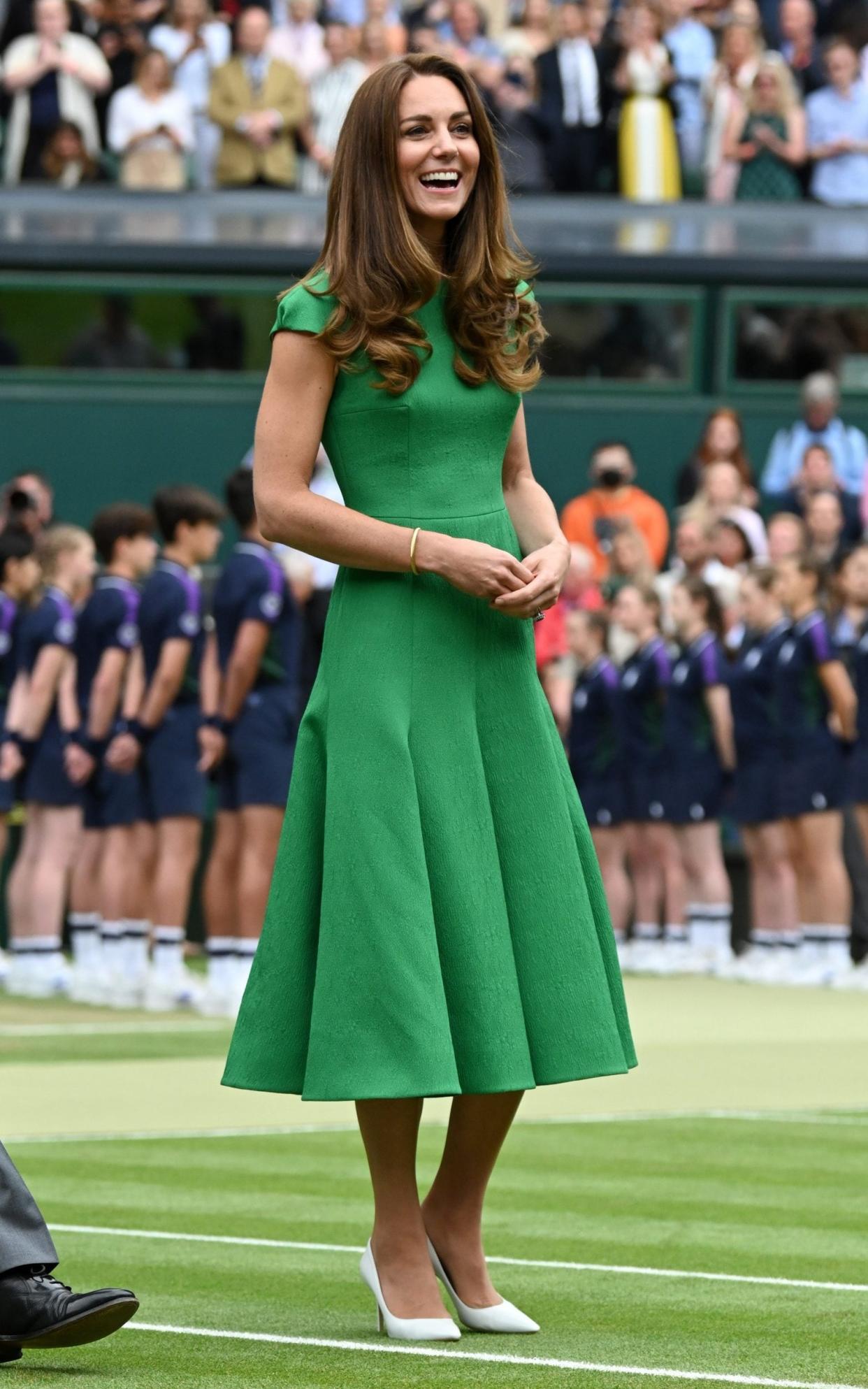 2021: Wearing a full-skirted Emilia Wickstead dress for the women's final