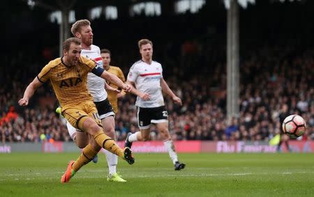 Britain Football Soccer - Fulham v Tottenham Hotspur - FA Cup Fifth Round - Craven Cottage - 19/2/17 Tottenham's Harry Kane scores their third goal to complete his hat trick Reuters / Eddie Keogh Livepic