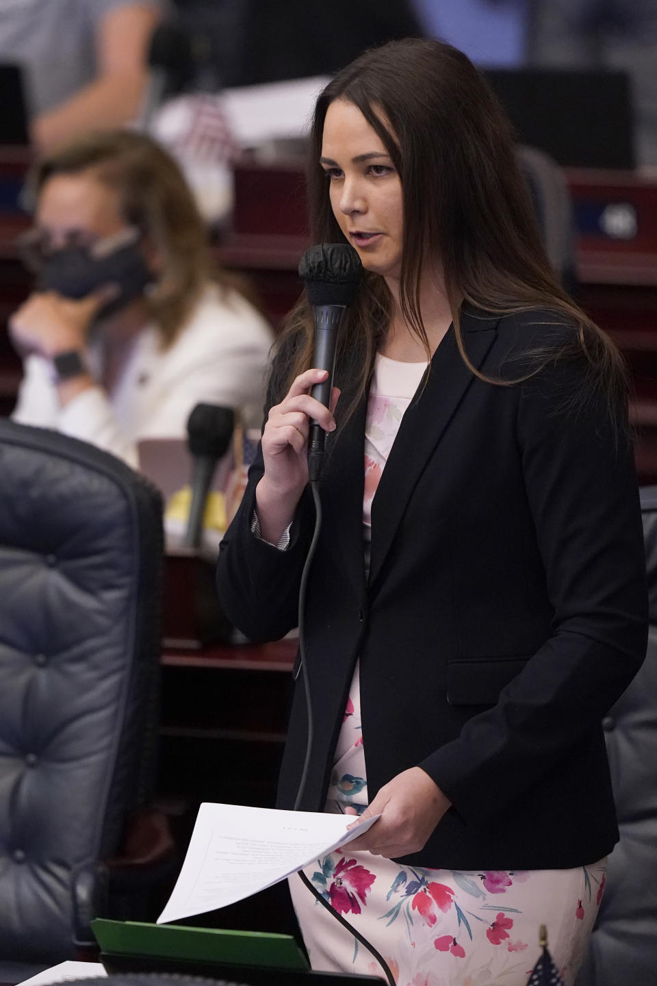 Florida Rep. Kaylee Tuck speaks during a legislative session, Wednesday, April 28, 2021, at the Capitol in Tallahassee, Fla. (AP Photo/Wilfredo Lee)