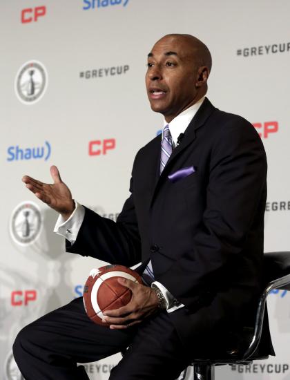 Canadian Football League Commissioner Jeffrey Orridge speaks at a news conference ahead of the CFL 103rd Grey Cup championship football game in Winnipeg, Manitoba, Canada, November 27, 2015.  REUTERS/Lyle Stafford