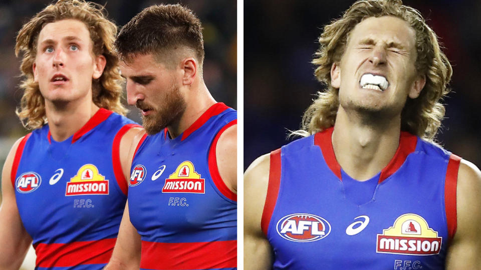 Western Bulldogs forward Aaron Naughton had one of the worst shots on goal you'll see in the AFL on Friday night against Richmond. Pictures: Getty Images