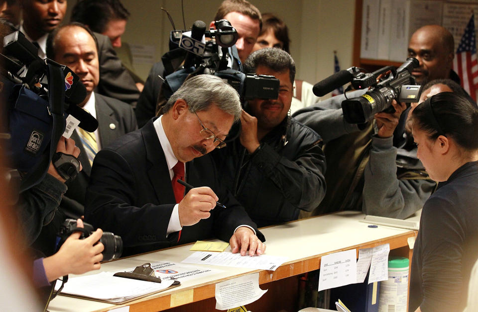 San Francisco interim Mayor Ed Lee files paperwork to officially run for mayor on August 8, 2011 in San Francisco, California. (Photo: Justin Sullivan via Getty Images)