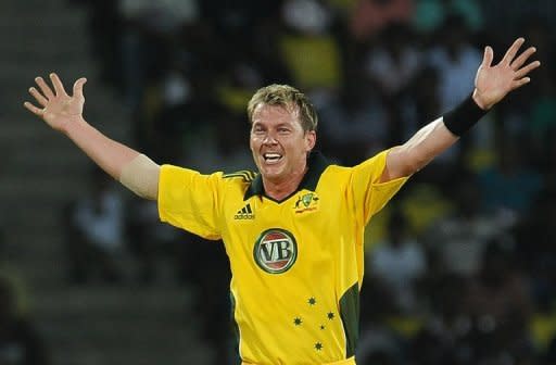 Australian cricketer Brett Lee celebrates after dismissing Sri Lankan cricket captain Tillakaratne Dilshan during a Twenty20 match at The Pallekele International Cricket Stadium, in 2011. Lee on Friday announced his retirement from international cricket