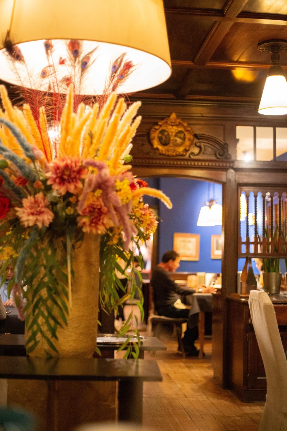 Interior view of a restaurant with wooden accents