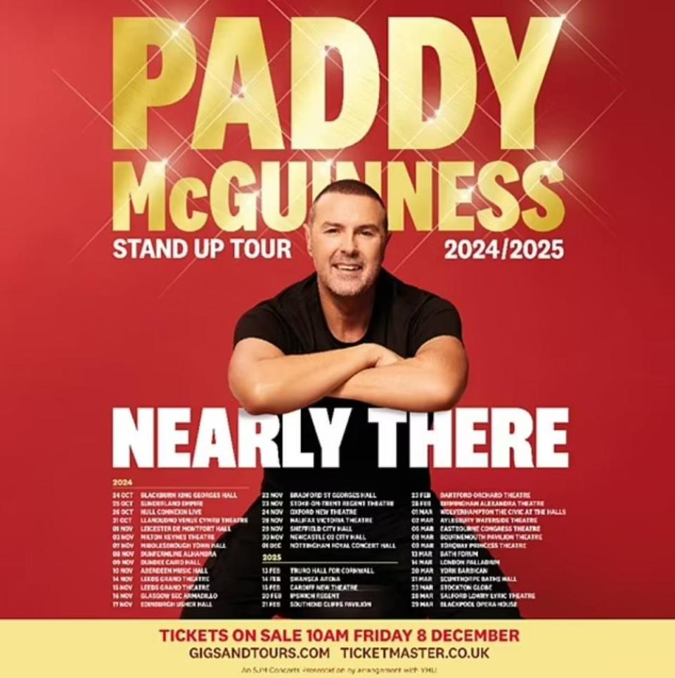 Paddy McGuinness first shared the news of his 2024/25 stand-up comedy tour online (Instagram)