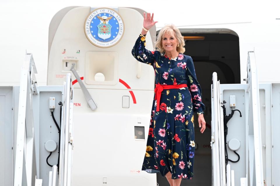 First lady Jill Biden will take flight to attend the 2020 Tokyo Olympics Opening Ceremony.