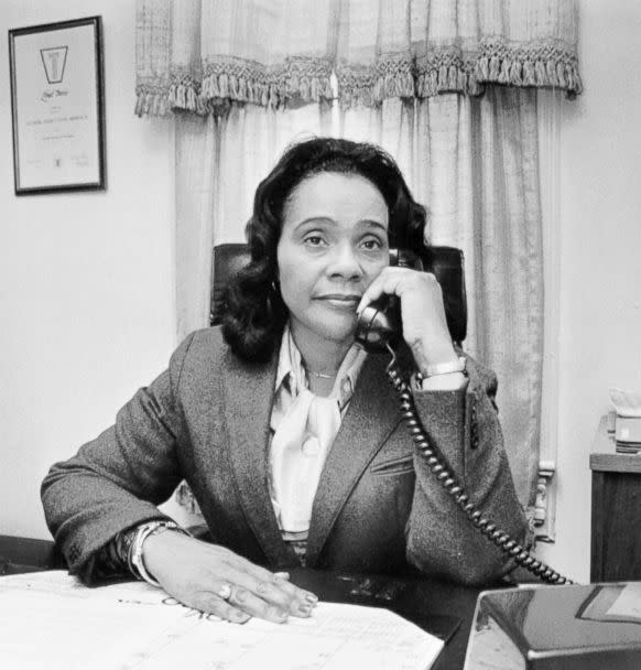 PHOTO: Coretta Scott King answers a telephone in this undated photo. (Bettmann Archive/Getty Images)