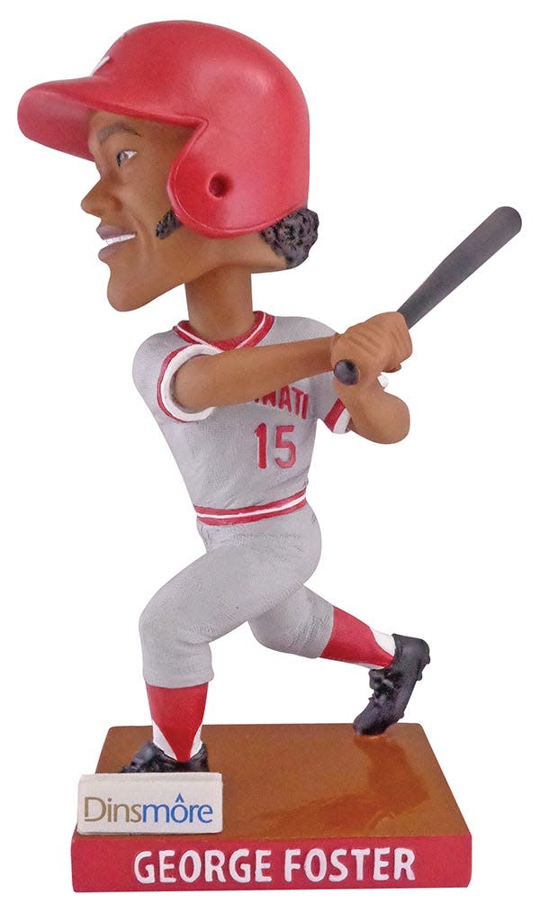 The Cincinnati Reds Hall of Fame and Museum's new exhibit features the greatest home run hitters and most unforgettable home runs in Reds history. A Bobblehead series featuring iconic home runs kicks off in May. Pictured: The George Foster Bobblehead.