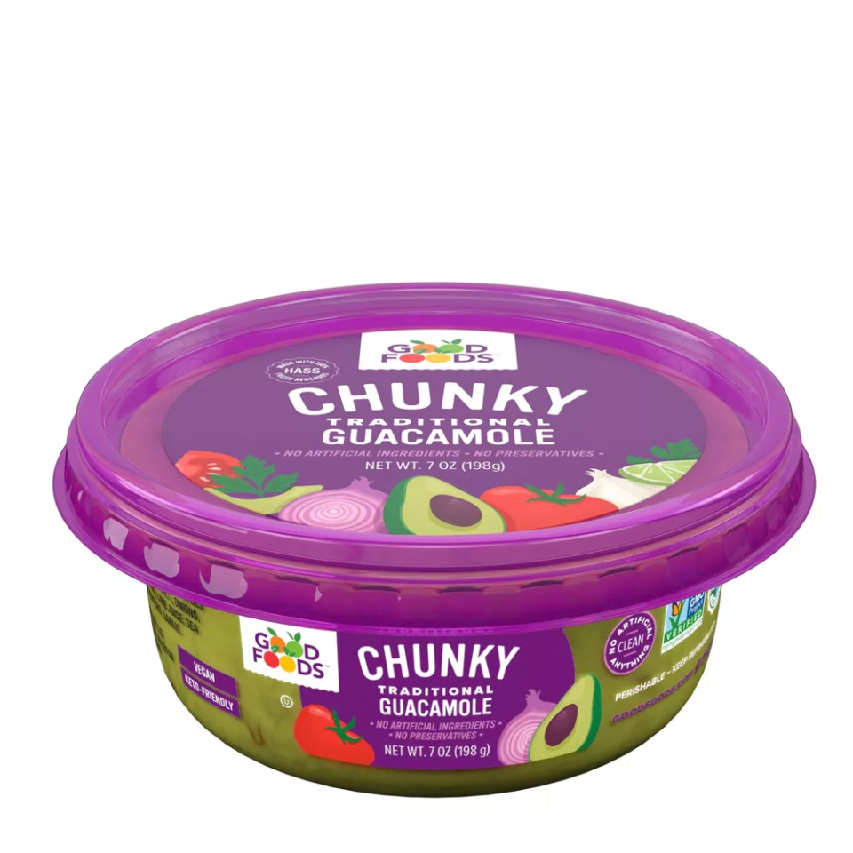 <p><a href="https://go.redirectingat.com?id=74968X1596630&url=https%3A%2F%2Fwww.target.com%2Fp%2Fgood-foods-chunky-guacamole-7oz%2F-%2FA-50426587&sref=https%3A%2F%2F" rel="nofollow noopener" target="_blank" data-ylk="slk:Shop Now;elm:context_link;itc:0;sec:content-canvas" class="link ">Shop Now</a></p><p>Chunky Guacamole</p><p>$3.99</p><p>target.com</p><span class="copyright">Good Foods</span>