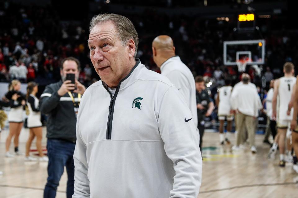 Michigan State head coach Tom Izzo walks off the court after 67-62 loss to Purdue at the quarterfinal of Big Ten tournament at Target Center in Minneapolis, Minn. on Friday, March 15, 2024.