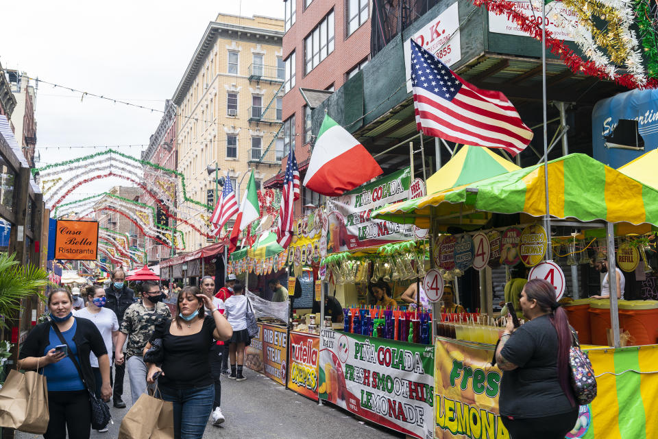 Street foods on display during "The Feast of San Gennaro 2021" in Little Italy, NY