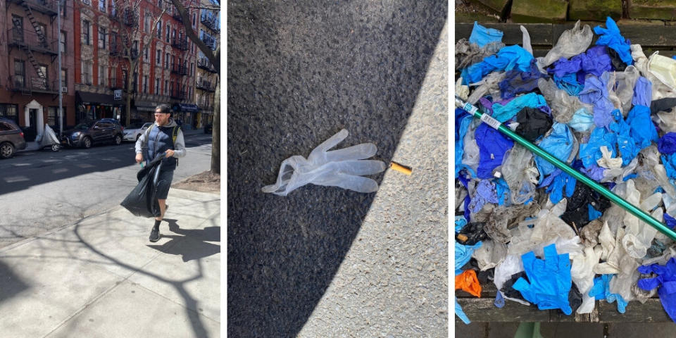 In New York City, Ryan McKenzie picked up and threw away all the discarded gloves and masks he found on the street over the weekend. (Photo: Ryan McKenzie )