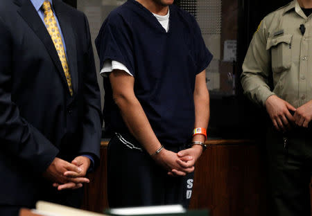 Accused of attacking homeless men, three of them fatally, Jon David Guerrero stands handcuffed as he makes his first appearance in court at San Diego County Court in San Diego, California United States, July 19, 2016. REUTERS/Pool/John Gibbons Union Tribune