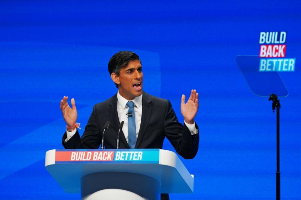 Chancellor Rishi Sunak speaking at the Conservative Party conference in Manchester (Peter Byrne/PA) (PA Wire)
