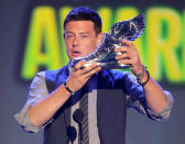 SANTA MONICA, CA - AUGUST 19: Actor Cory Monteith accepts award onstage during the 2012 Do Something Awards at Barker Hangar on August 19, 2012 in Santa Monica, California. (Photo by Kevin Winter/Getty Images for VH1)