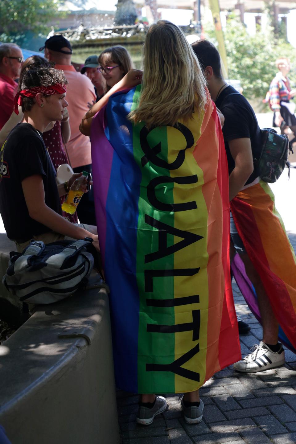 Leon County Schools will create an advisory committee to write a new draft of its LGBTQ+ guide. In this photo, Tallahasseeans celebrate the LGBTQ community during Pride in the Plaza Saturday, April 27, 2019.