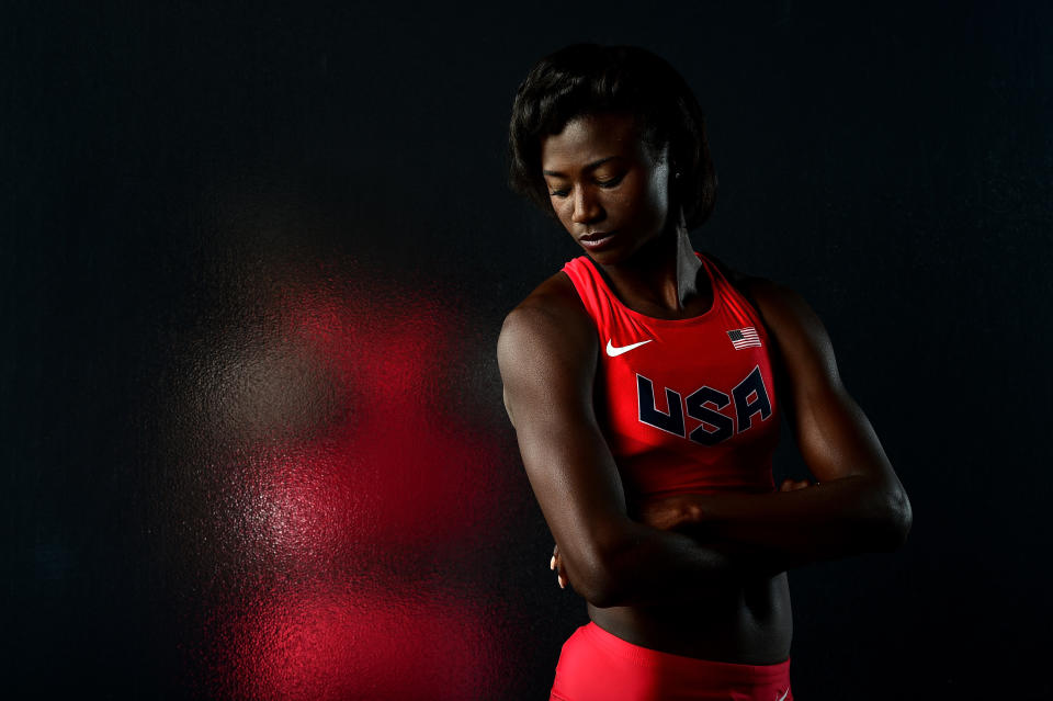 LOS ANGELES, CA - NOVEMBER 18:  Sprinter Tori Bowie poses for a portrait at the USOC Rio Olympics Shoot at Quixote Studios on November 18, 2015 in Los Angeles, California.  (Photo by Harry How/Getty Images)