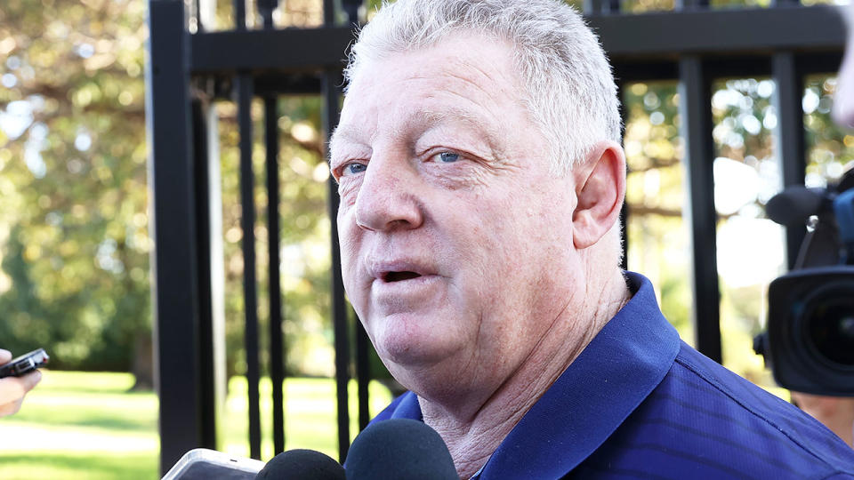 Seen here, Phil Gould speaks to reporters at the Bulldog's Belmore training facility.