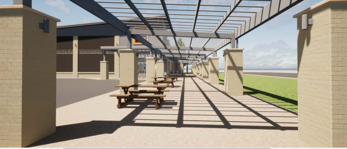 A pedestrian promenade will be part of the facade at an Aldi Grocery that will be constructed in the Beaufort Station shopping center under construction at Parris Island Gateway and Robert Smalls Parkway.