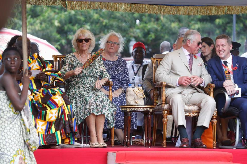 <p>The royal couple attend a Durbar, or traditional ceremony, and tea with Osei Tutu II, the monarch of the Kingdom of Ashanti in Ghana. Prince Charles received a tour of the Manhiya Palace and met chiefs and religious leaders before the he and Osei Tutu had a private meeting.</p>