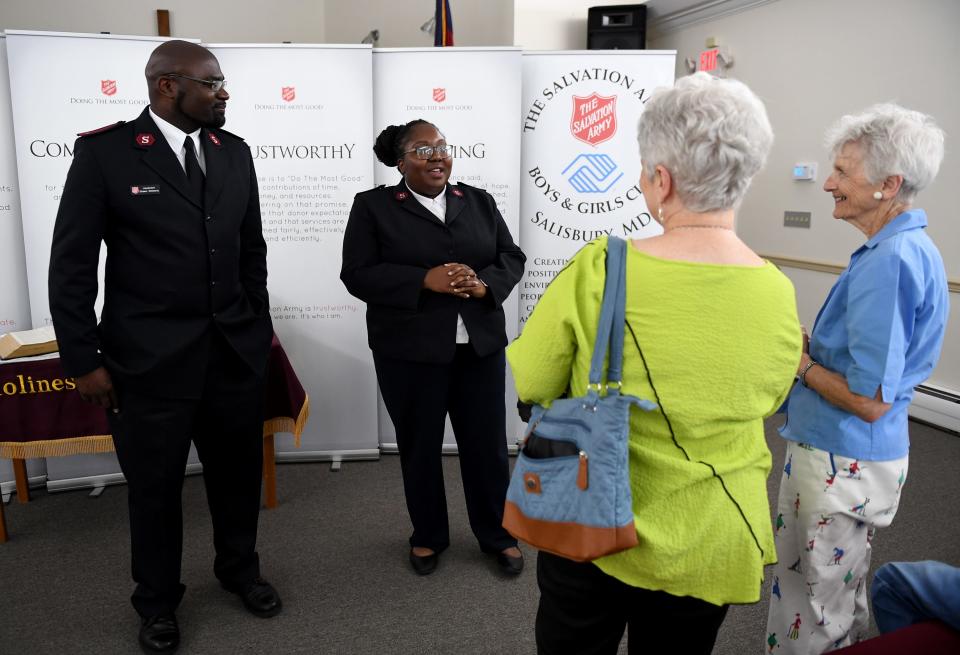 The Salvation Army's new officers to Salisbury are Capt. Angel, right, & Lt. Shawn Simmons. The husband and wife duo held a meet and greet July 6, 2023, at the Administrative office on 407 Oak Street in Salisbury, Maryland.