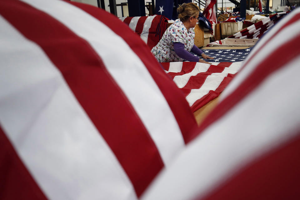 American flag production at The FlagSource facility ahead of July 4th Holiday