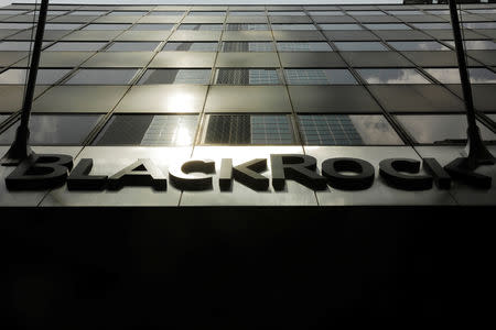 FILE PHOTO: A sign for BlackRock Inc hangs above their building in New York U.S., July 16, 2018. REUTERS/Lucas Jackson