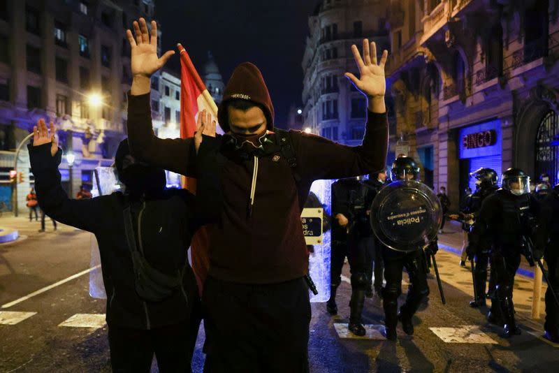 Supporters of Catalan rapper Pablo Hasel protest in Barcelona