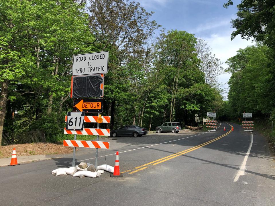 Pennsylvania Route 611 south of Delaware Water Gap remains closed, as seen on May 16, 2023.