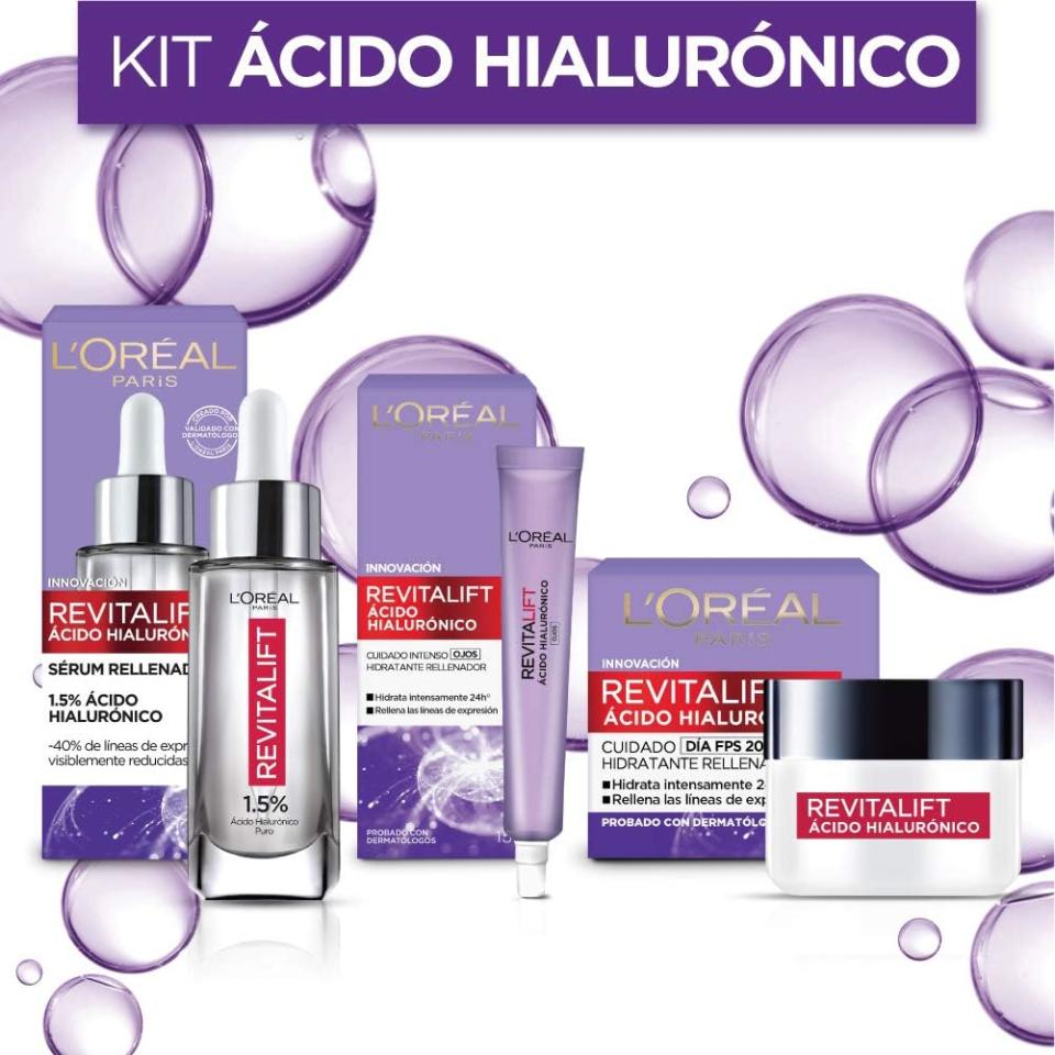 Kit Revitalift Ácido Hialurónico: sérum facial, crema día y crema de ojos