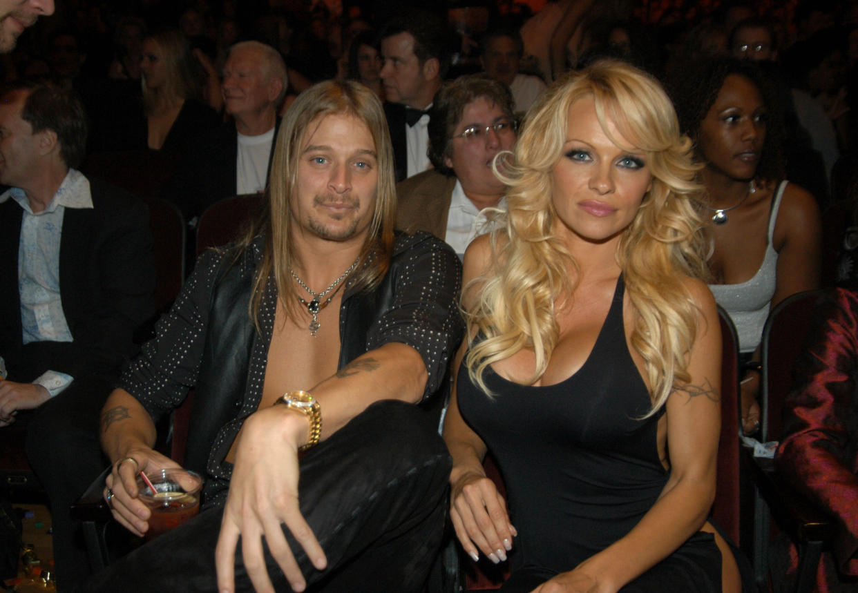 Kid Rock and Pamela Anderson during 31st Annual American Music Awards - Backstage and Audience at The Shrine Auditorium in Los Angeles, California, United States. (Photo by Jeff Kravitz/FilmMagic, Inc)