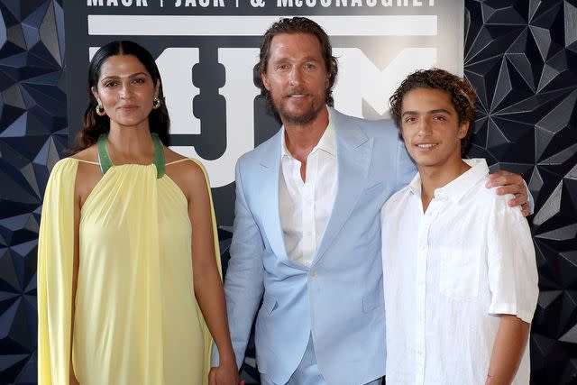 <p>Gary Miller/WireImage</p> AUSTIN, TEXAS - APRIL 27: (L - R) Camila Alves McConaughey, Matthew McConaughey and Levi Alves McConaughey attend the 2023 Mack, Jack & McConaughey Gala at ACL Live on April 27, 2023 in Austin, Texas.