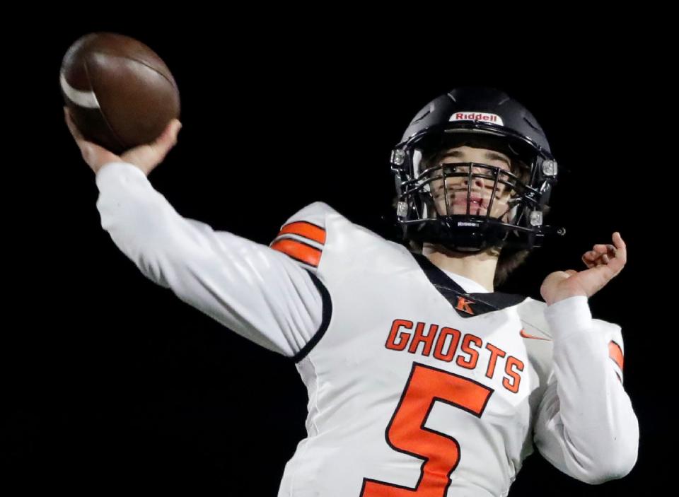 Kaukauna's Finnley Doriot throws a pass against Kimberly during their game last season in Kimberly.