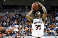 Auburn guard Devan Cambridge (35) shoots for three points during the second half of an NCAA college basketball game against South Carolina Wednesday, Jan. 22, 2020, in Auburn, Ala. (AP Photo/Julie Bennett)