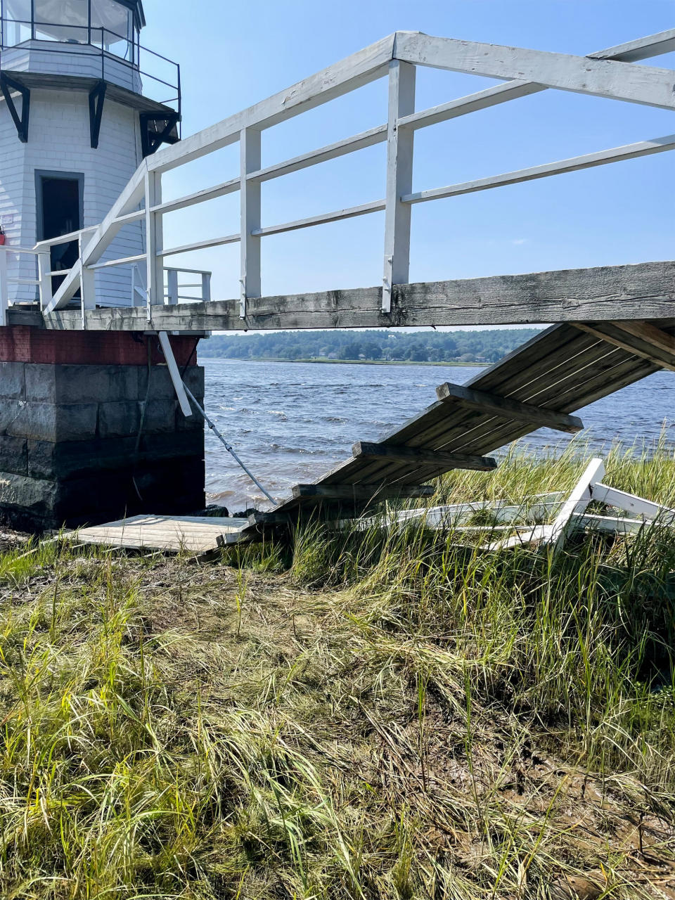 A platform leading to a lighthouse collapsed in Arrowsic, Maine, on Sept. 9, 2023. (Brett McIntire)