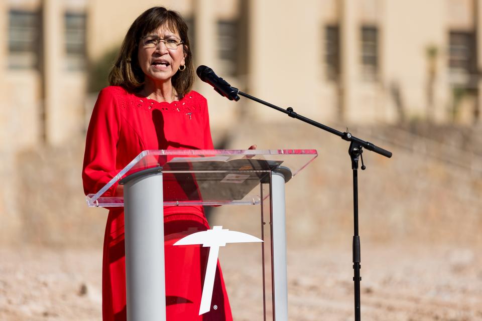 Rep. Lina Ortega speaks at UTEP’s groundbreaking ceremony of the Texas Western Hall on Thursday, Oct. 19, 2023. The new $100m learning complex will replace the old Liberal Arts building.