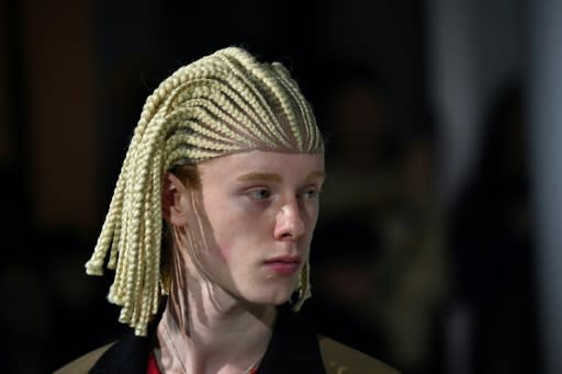 Offensive or an homage? One of the 'cornrow' wigs worn by white models at the Paris Comme des Garcons show